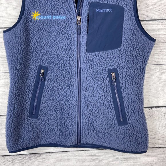 ]Marmot Wiley Polartec Sleeveless Fleece Navy Vest Zipped Sized Pockets S… - Picture 9 of 14